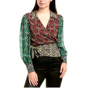 Alice + Olivia Omega Blouson Sleeve Wrap Top Size XS 100% Viscose